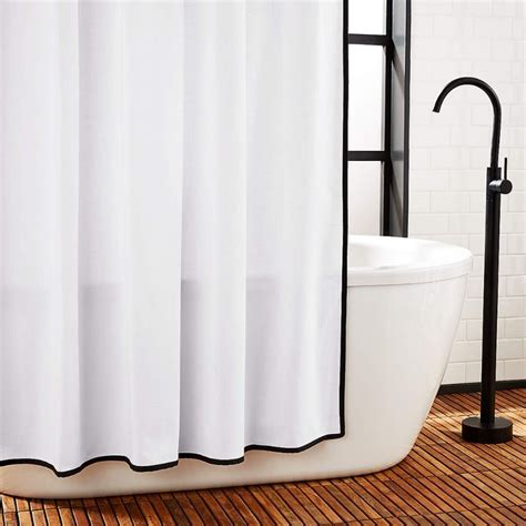 Wheatgrass Shower Curtain. . White shower curtain black trim